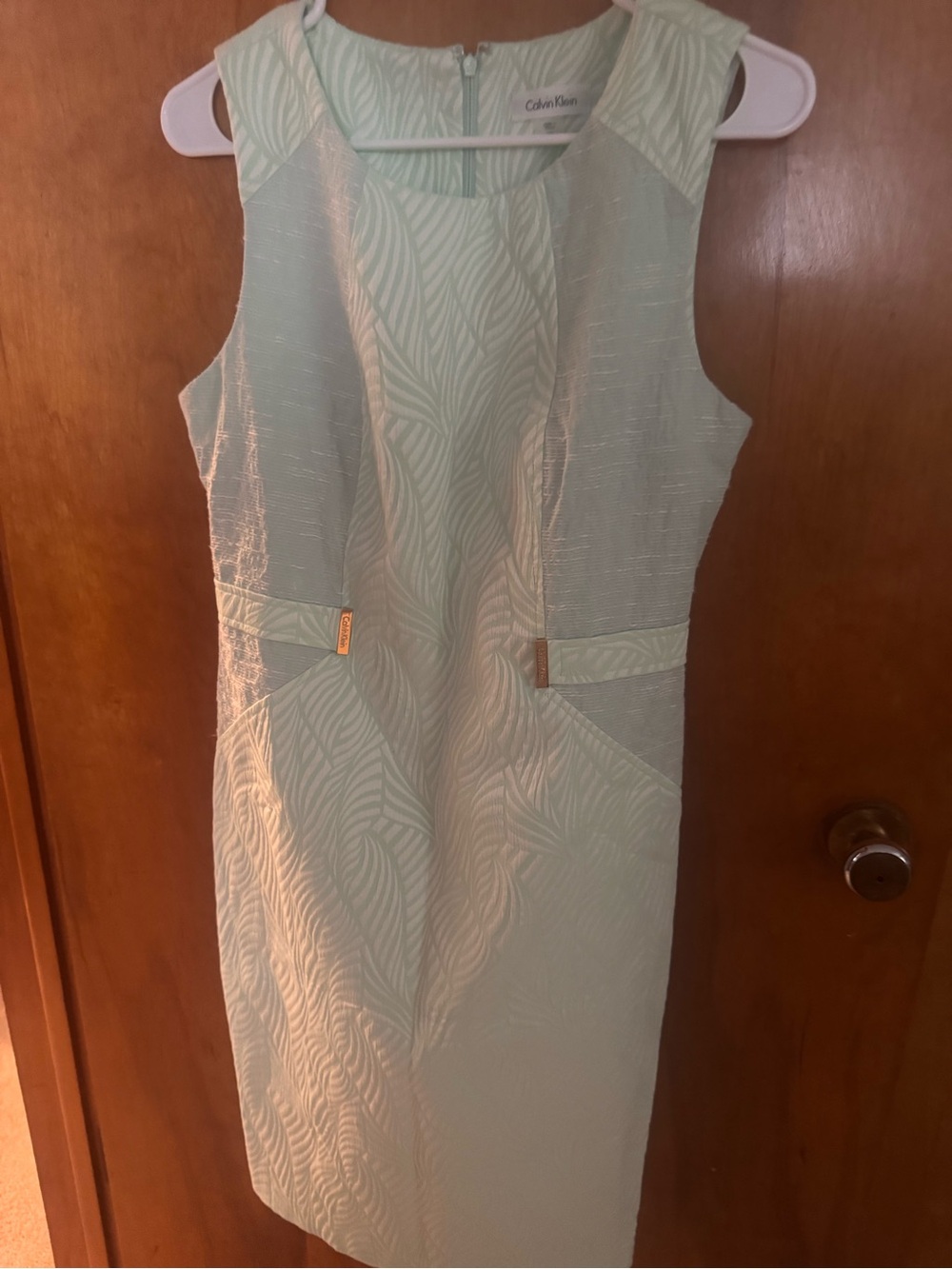 Calvin Klein Mint Green Textured Midi Sheath Dress